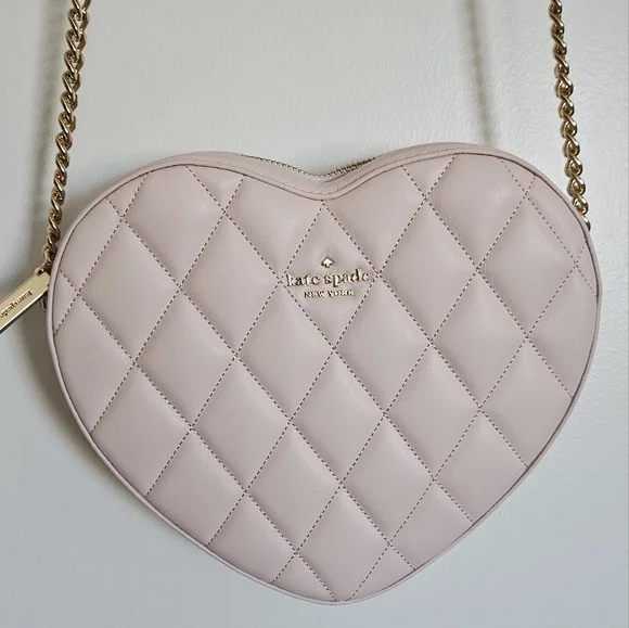 Kate Spade Love Shack Pink Quilted Heart Crossbody Bag With Gold Chain - Picture 5 of 8